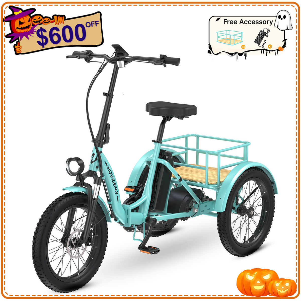 Hoverfly® ET1 Folding Electric Trike 15.5mph | 61 Miles Max Range ((👻Halloween Sale))