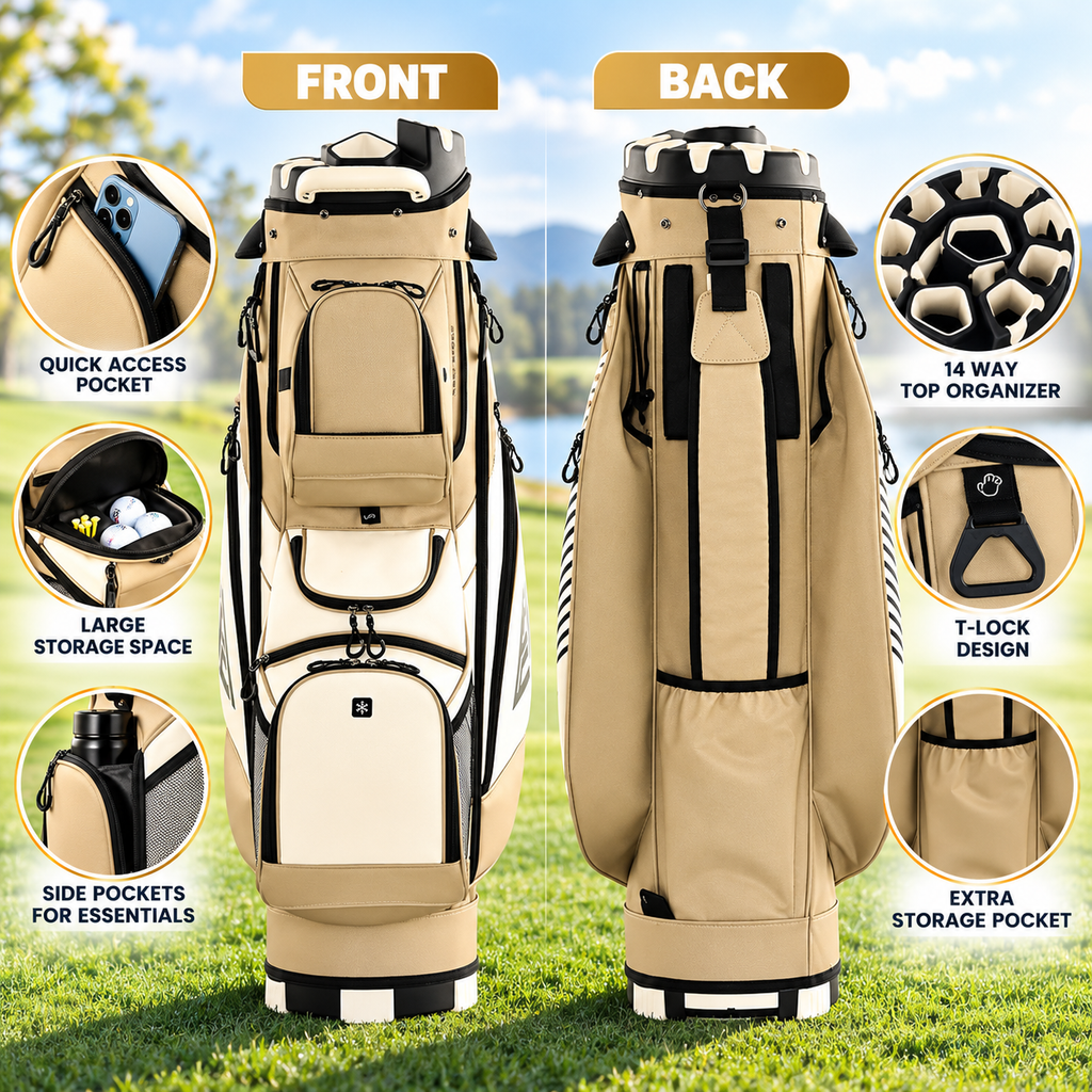 🔥T-Lock Golf Cart Bag with 14 Way Organizer Divider Top