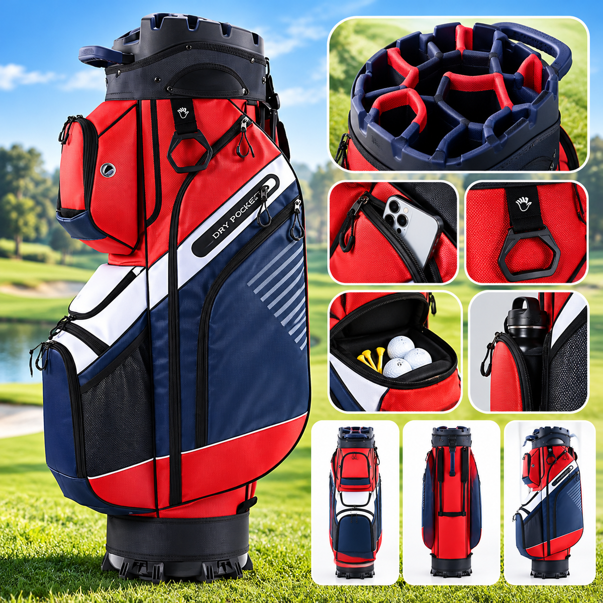 🔥T-Lock Golf Cart Bag with 14 Way Organizer Divider Top