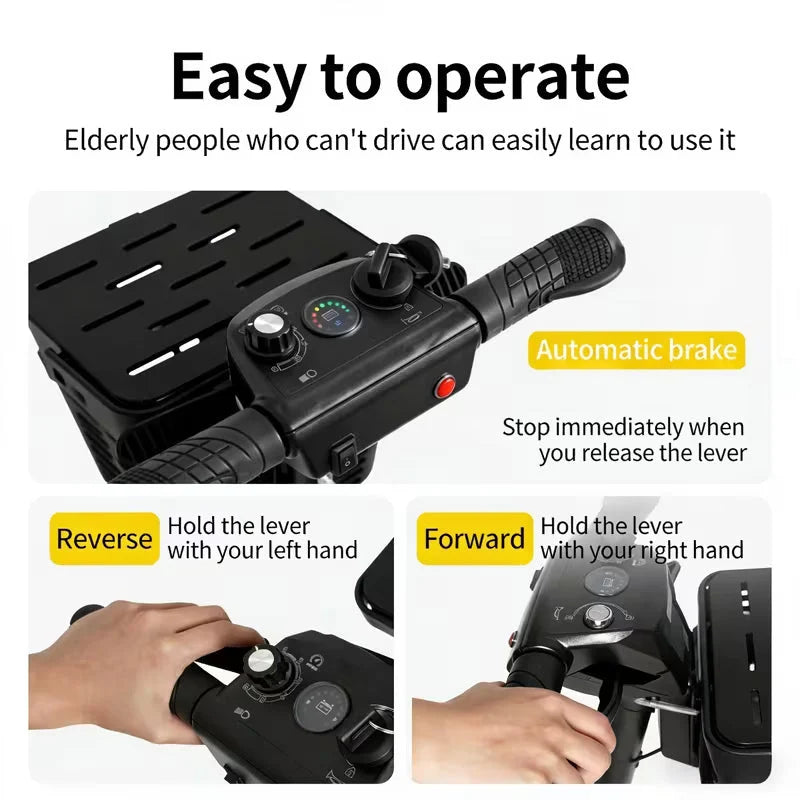 Senior Electric Mobility Scooter, Ergonomic Handle, Electromagnetic Brake, LED Light, Shopping Basket, 264.55LB Load, Safe Travel