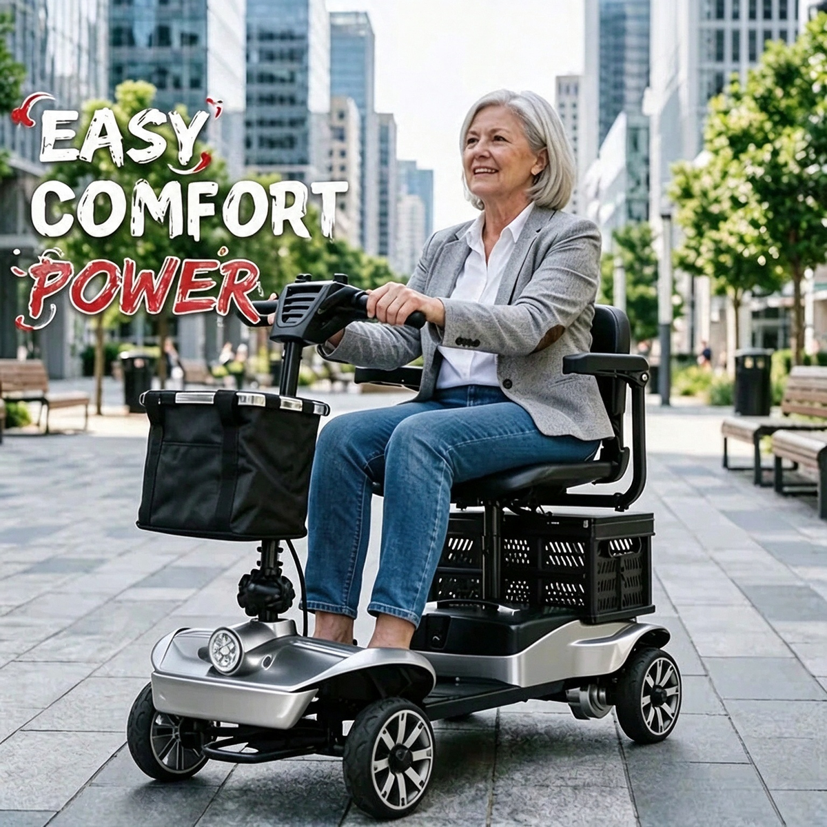Senior Electric Mobility Scooter, Ergonomic Handle, Electromagnetic Brake, LED Light, Shopping Basket, 264.55LB Load, Safe Travel